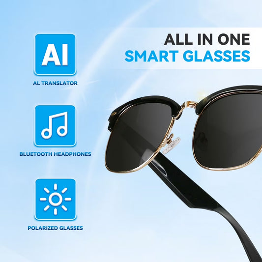 AI Smart Glasses, 5.2 Bluetooth Glasses with 4-Hour Battery Life, Polarized Sunglasses, Bluetooth Speaker, Wireless Headphones, Athletic/Outdoor UV Protection, Touch Control, Voice Assistant