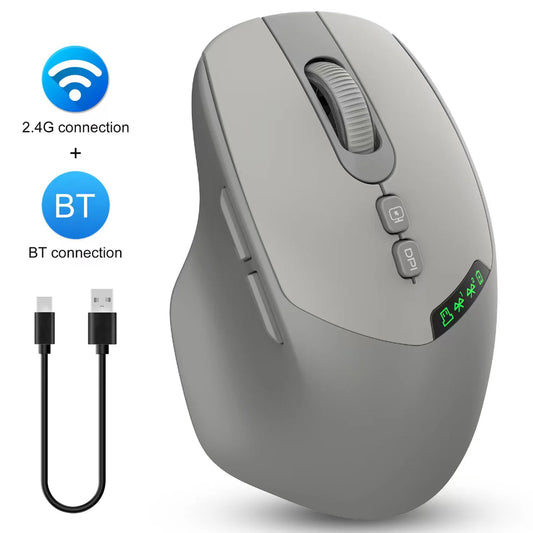 2026 Noiseless Dual Mode Wireless Mouse Bluetooth 2.4G Silent Click DPI Adjustable Battery Display Ergonomic Design for Office