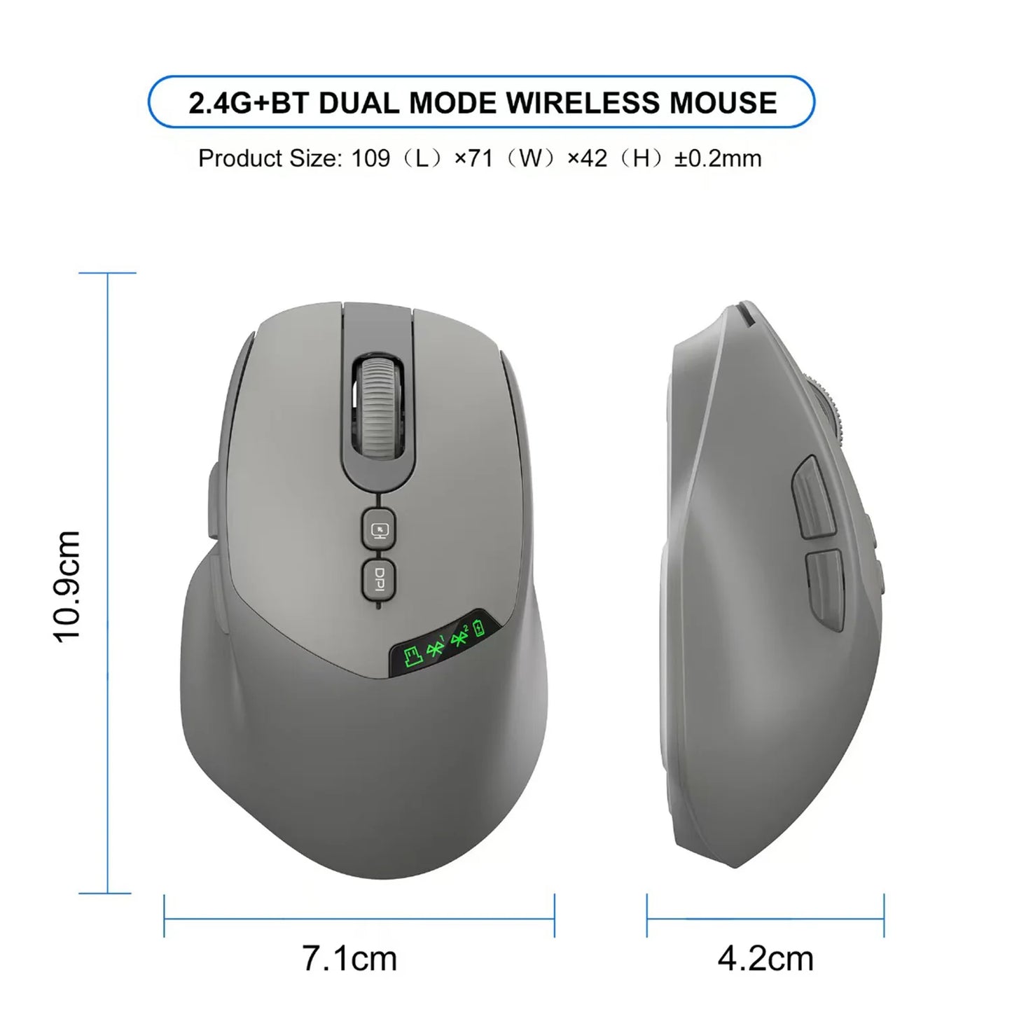 2026 Noiseless Dual Mode Wireless Mouse Bluetooth 2.4G Silent Click DPI Adjustable Battery Display Ergonomic Design for Office