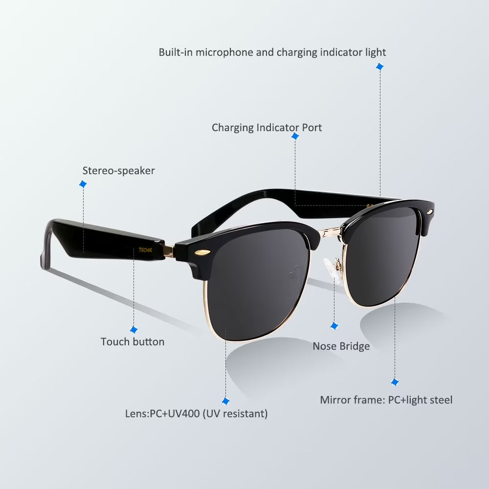 AI Smart Glasses, 5.2 Bluetooth Glasses with 4-Hour Battery Life, Polarized Sunglasses, Bluetooth Speaker, Wireless Headphones, Athletic/Outdoor UV Protection, Touch Control, Voice Assistant