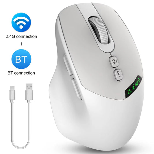 2026 Noiseless Dual Mode Wireless Mouse Bluetooth 2.4G Silent Click DPI Adjustable Battery Display Ergonomic Design for Office