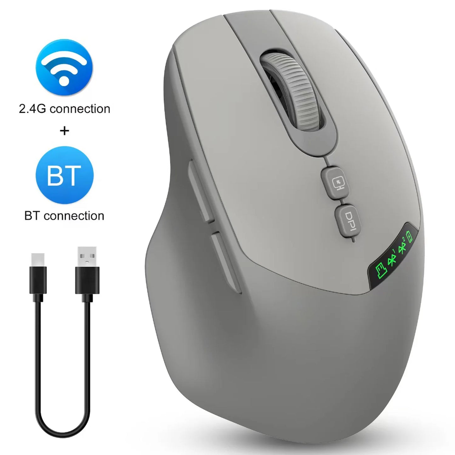 2026 Noiseless Dual Mode Wireless Mouse Bluetooth 2.4G Silent Click DPI Adjustable Battery Display Ergonomic Design for Office