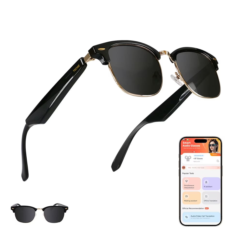 AI Smart Glasses, 5.2 Bluetooth Glasses with 4-Hour Battery Life, Polarized Sunglasses, Bluetooth Speaker, Wireless Headphones, Athletic/Outdoor UV Protection, Touch Control, Voice Assistant