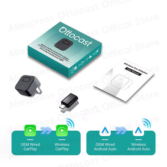 Wireless Carplay Android Auto Adapter 2 in 1 USB AI Car Accessory