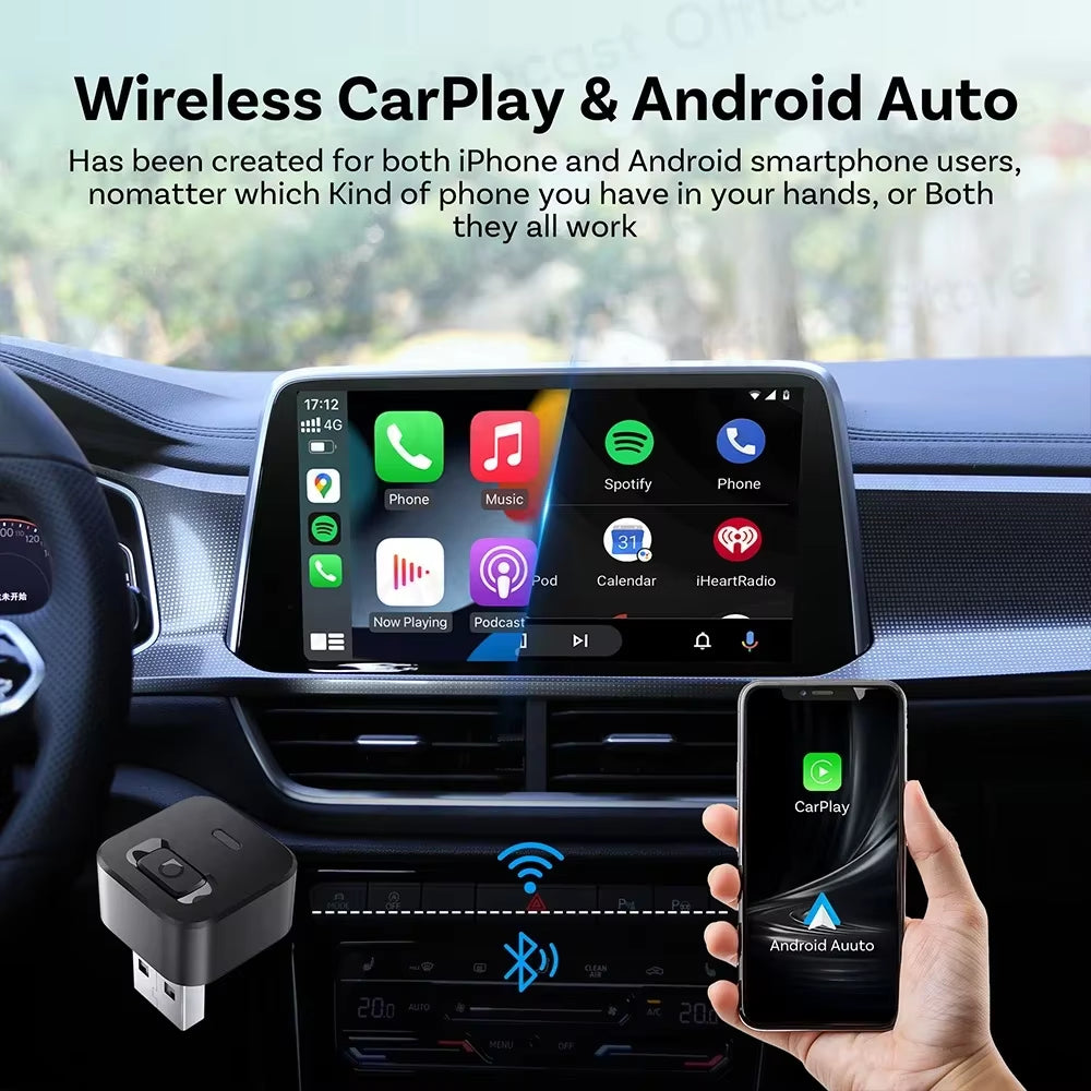 Wireless Carplay Android Auto Adapter 2 in 1 USB AI Car Accessory