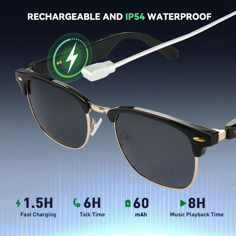 AI Smart Glasses, 5.2 Bluetooth Glasses with 4-Hour Battery Life, Polarized Sunglasses, Bluetooth Speaker, Wireless Headphones, Athletic/Outdoor UV Protection, Touch Control, Voice Assistant