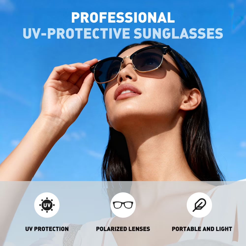 AI Smart Glasses, 5.2 Bluetooth Glasses with 4-Hour Battery Life, Polarized Sunglasses, Bluetooth Speaker, Wireless Headphones, Athletic/Outdoor UV Protection, Touch Control, Voice Assistant